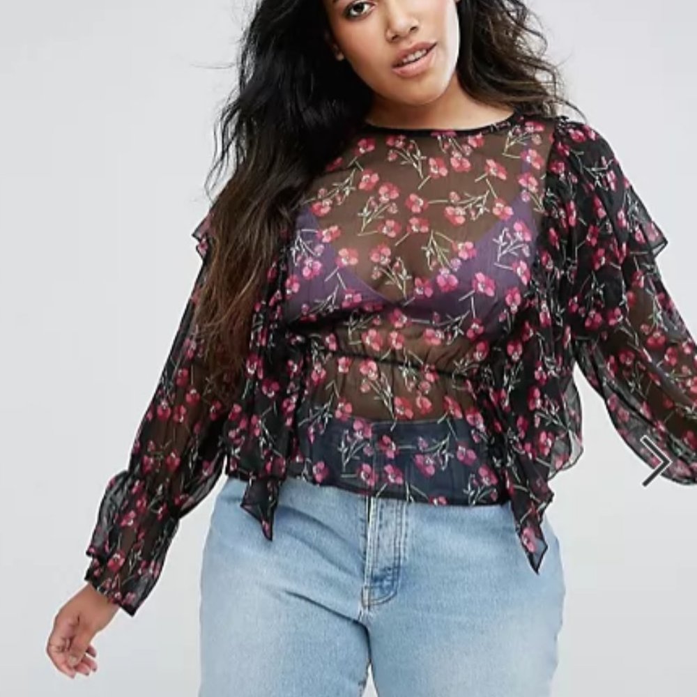 Rage Plus Frilled Long Sleeve Floral Blouse